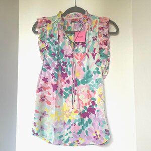 Kate Spade Painted Petals Tie-Neck Ruffle Floral Blouse Top Shirt